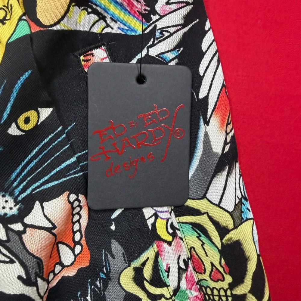Ed Hardy Mens Tattoo Print Shorts Multi Color Skull Panther Graphic New Large
